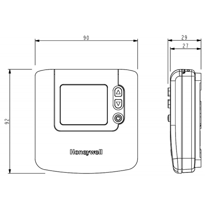 Honeywell DT90E1012 Wired Digital Eco Room Thermostat  | Dimension Image