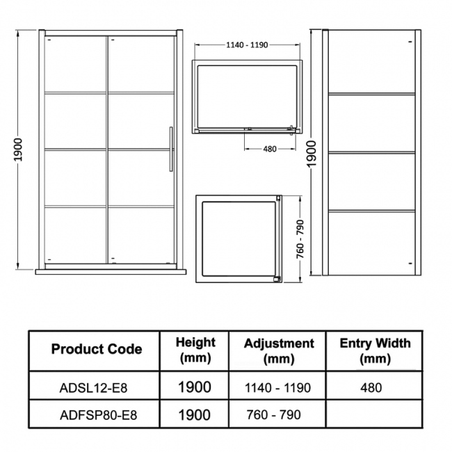 Hudson Reed Apex Black Sliding Door Rectangular Shower Enclosure 1200mm x 800mm