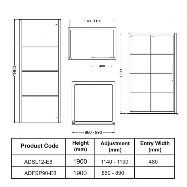 Hudson Reed Apex Black Sliding Door Rectangular Shower Enclosure 1200mm x 900mm