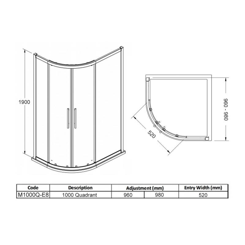 Hudson Reed Apex Quadrant Shower Enclosure 1000mm x 1000mm - 8mm Glass