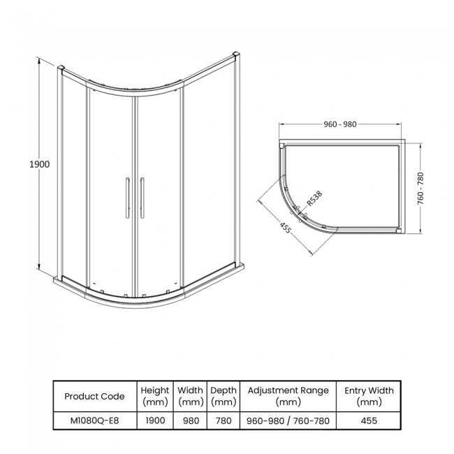 Hudson Reed Apex Offset Quadrant Shower Enclosure 1000mm x 800mm - 8mm Glass