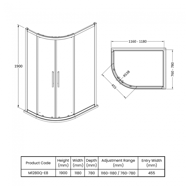 Hudson Reed Apex Offset Quadrant Shower Enclosure 1200mm x 800mm - 8mm Glass