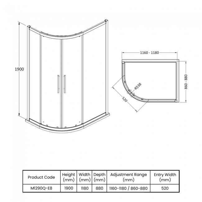 Hudson Reed Apex Offset Quadrant Shower Enclosure 1200mm x 900mm - 8mm Glass