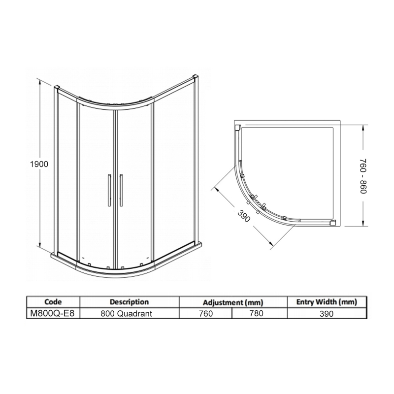 Hudson Reed Apex Quadrant Shower Enclosure 800mm x 800mm - 8mm Glass