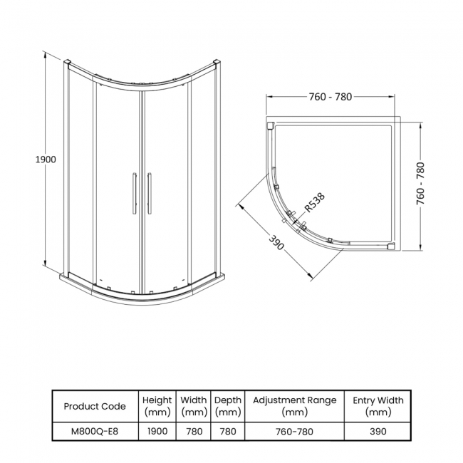 Hudson Reed Apex Quadrant Shower Enclosure 800mm x 800mm - 8mm Glass