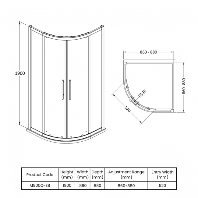 Hudson Reed Apex Quadrant Shower Enclosure 900mm x 900mm - 8mm Glass