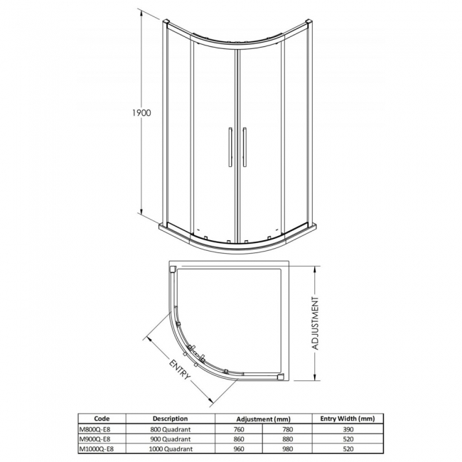 Hudson Reed Apex2 Quadrant Shower Enclosure 900mm x 900mm - 8mm Glass