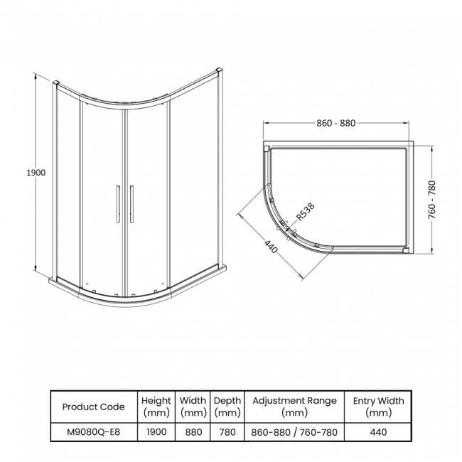 Hudson Reed Apex Offset Quadrant Shower Enclosure 900mm x 800mm - 8mm Glass