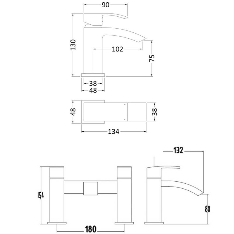 Nuie Vibe Mono Basin Mixer Tap and Bath Filler Tap - Chrome