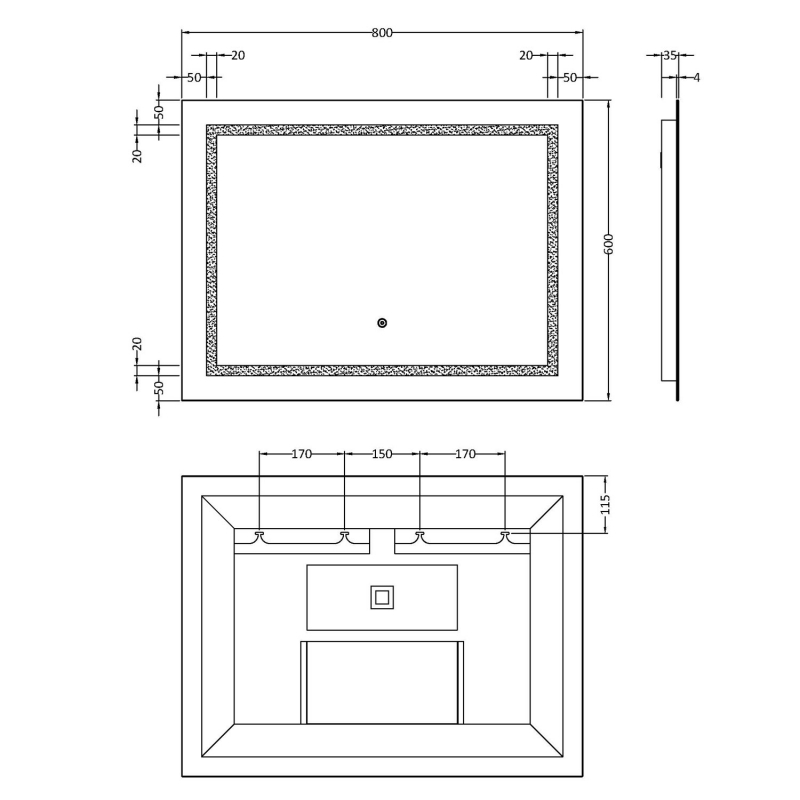 Hudson Reed Bathroom Mirror with Touch Sensor 600mm H x 800mm W