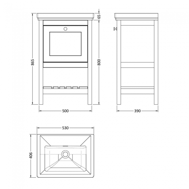 Hudson Reed Bexley Floor Standing Vanity Unit with 0TH Basin 500mm Wide - Pure White