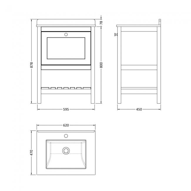 Hudson Reed Bexley Floor Standing Vanity Unit with 1TH Marble Top Basin 600mm Wide - Pure White