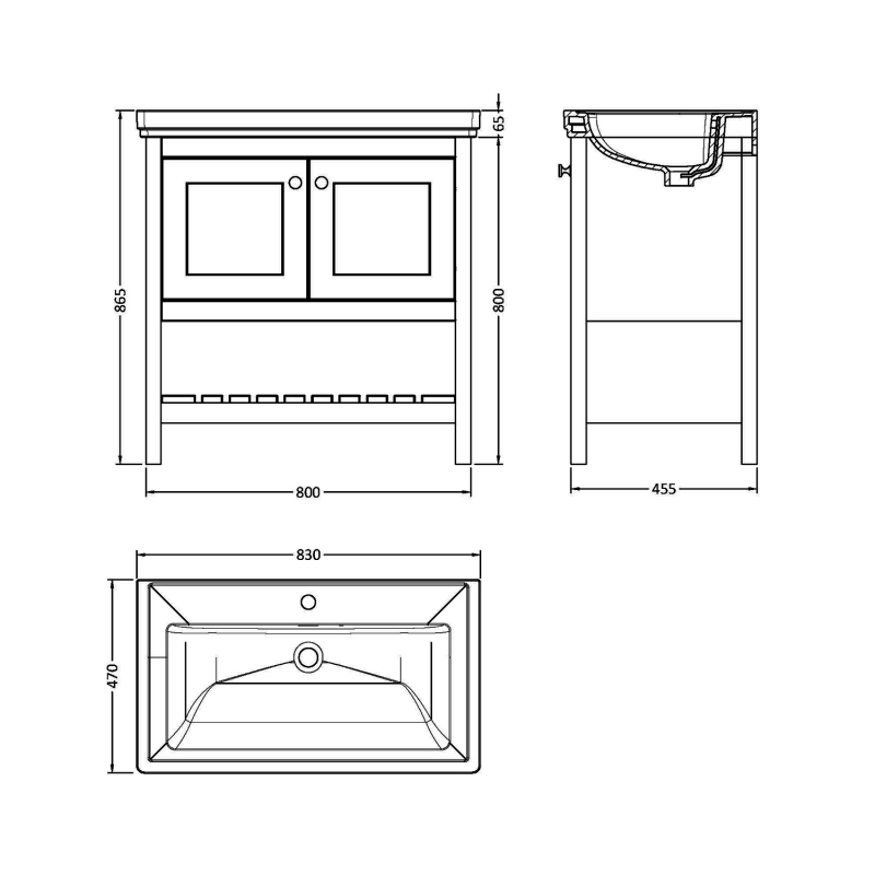 Hudson Reed Bexley Floor Standing Vanity Unit with 1TH Basin 800mm Wide - Pure White