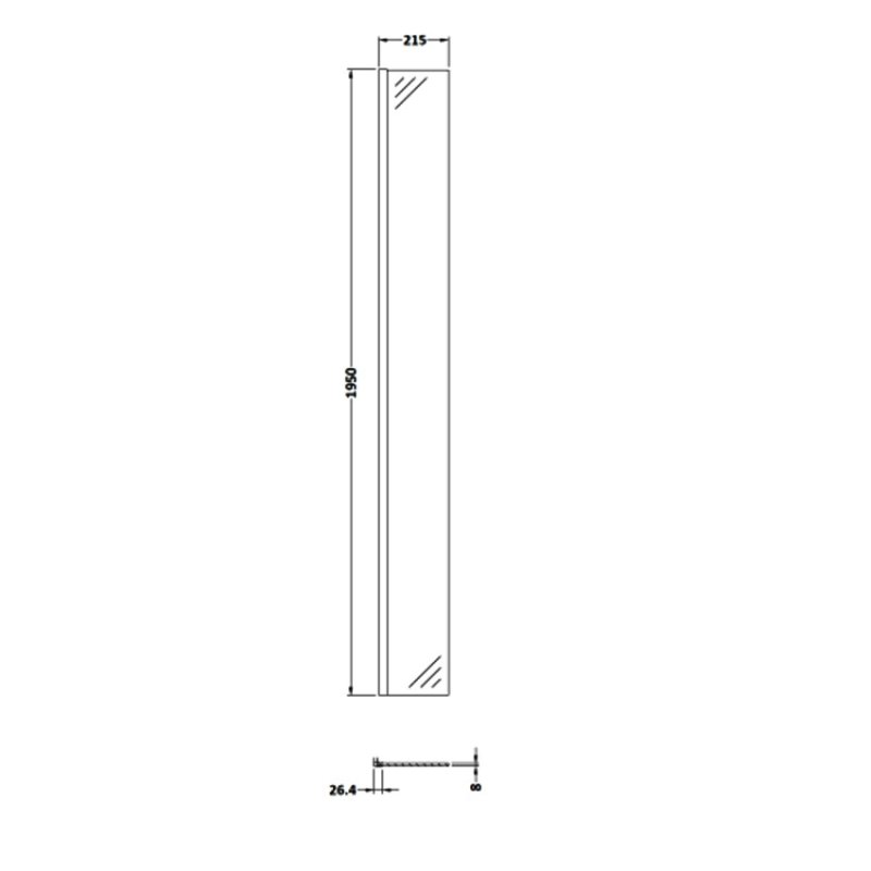 Hudson Reed Wet Room Fixed Return Panel with Black Profile 215mm Wide - 8mm Glass