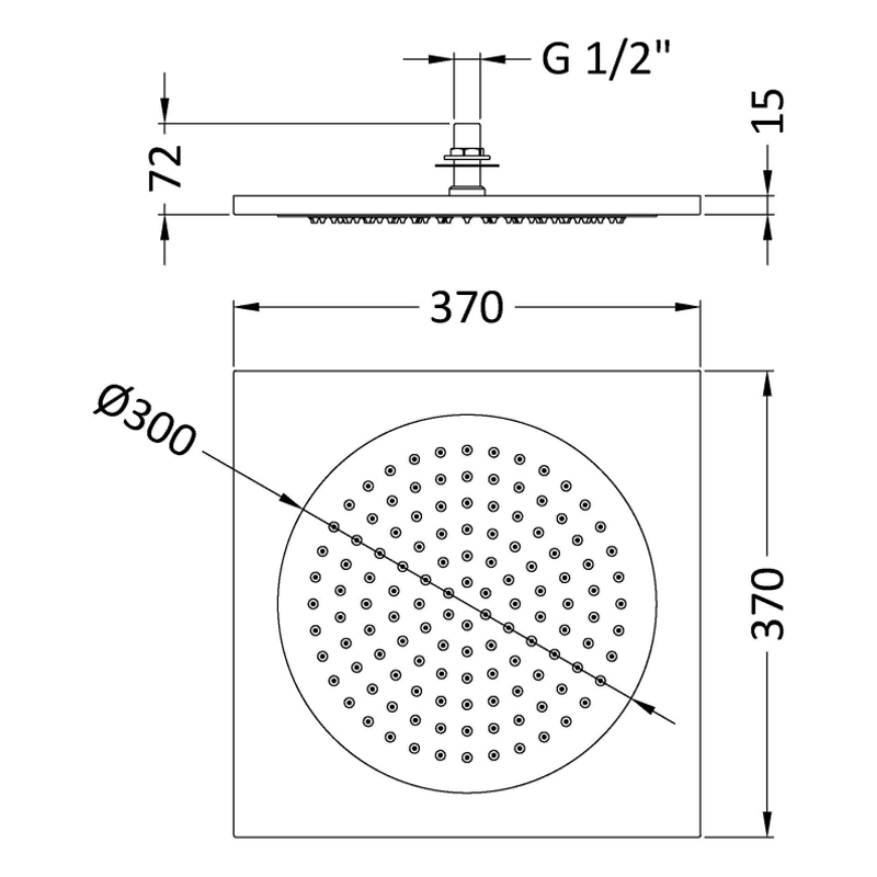 Hudson Reed Ceiling Tile Square Fixed Shower Head 370mm x 370mm - Chrome
