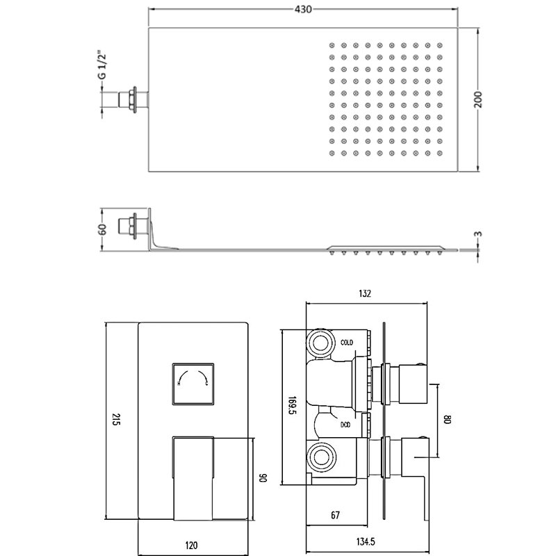 Hudson Reed Art Dual Concealed Mixer Shower with Thin Fixed Head