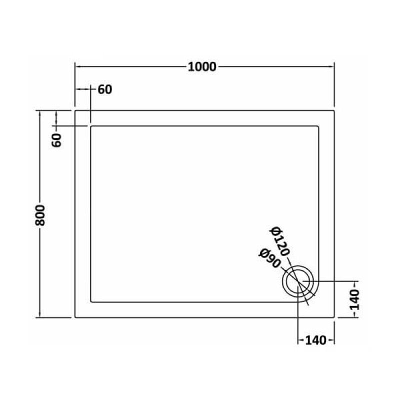 Hudson Reed Rectangular Shower Tray 1000mm x 800mm - Slate Grey