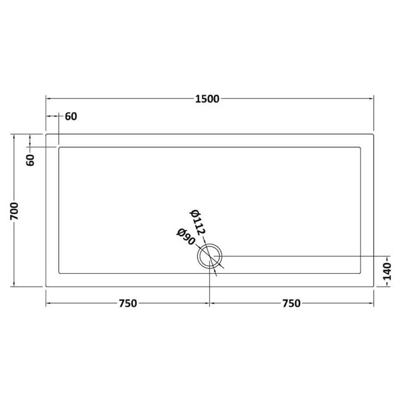 Hudson Reed Rectangular Shower Tray 1500mm x 700mm - Slate Grey