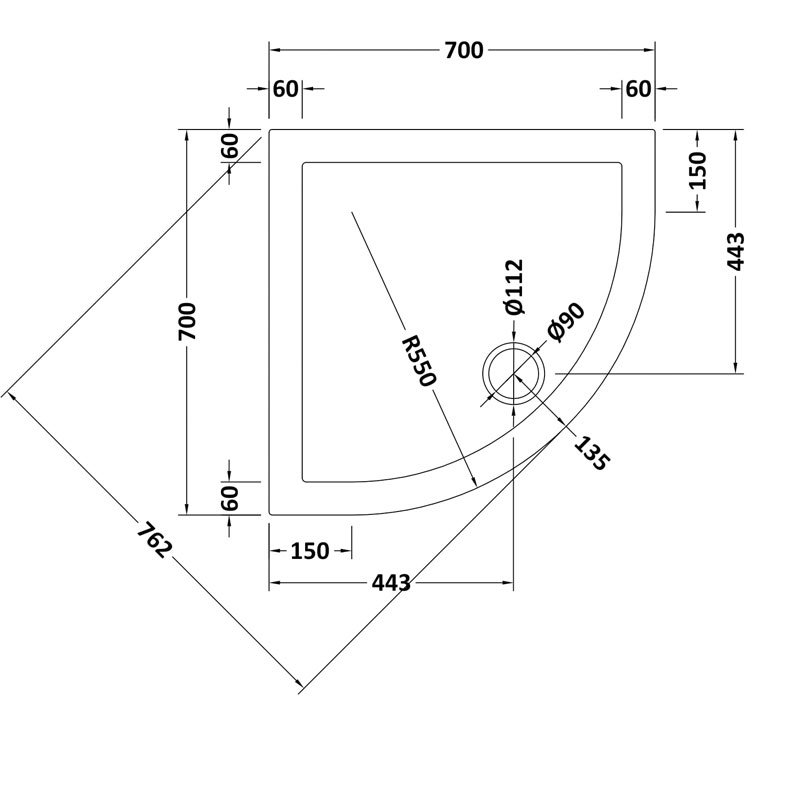 Hudson Reed Quadrant Shower Tray 700mm x 700mm - Slate Grey