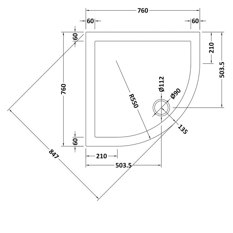 Nuie Pearlstone Grey Slate Effect Quadrant Shower Tray 760mm x 760mm