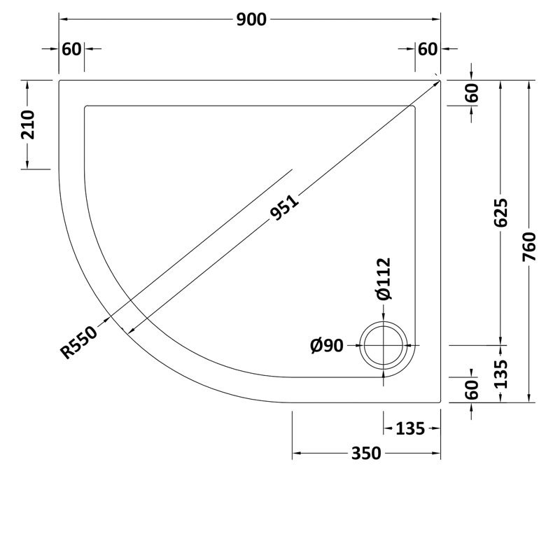Nuie Pearlstone Grey Slate Effect Offset Quadrant Shower Tray 900mm x 760mm Left Handed