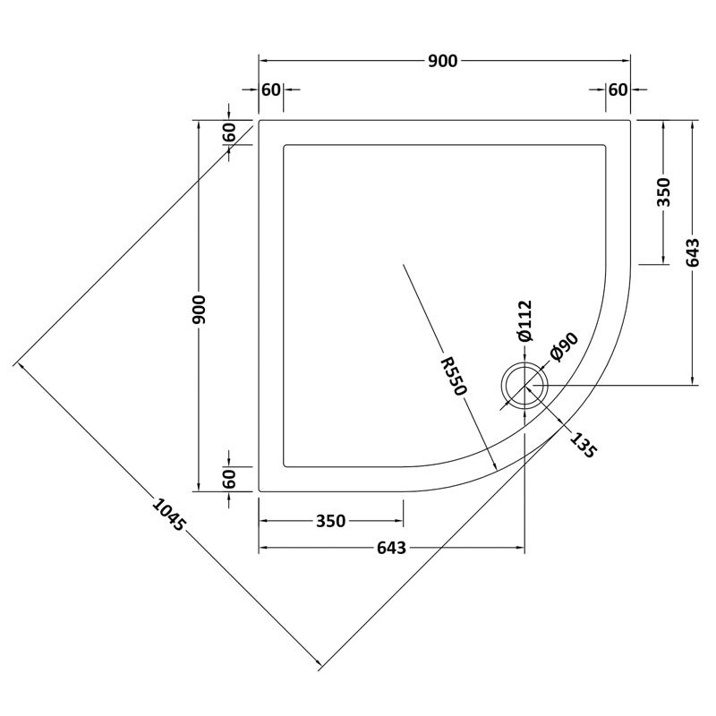 Hudson Reed Quadrant Shower Tray 900mm x 900mm - Slate Grey