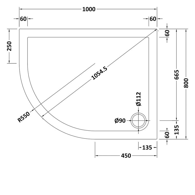 Nuie Pearlstone Grey Slate Effect Offset Quadrant Shower Tray 1000mm x 800mm Left Handed