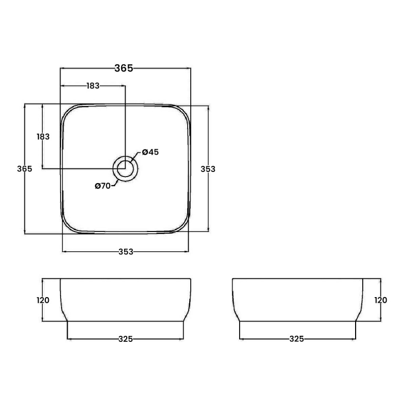 Hudson Reed Vessel Sit-On Countertop Basin 365mm Wide - 0 Tap Hole