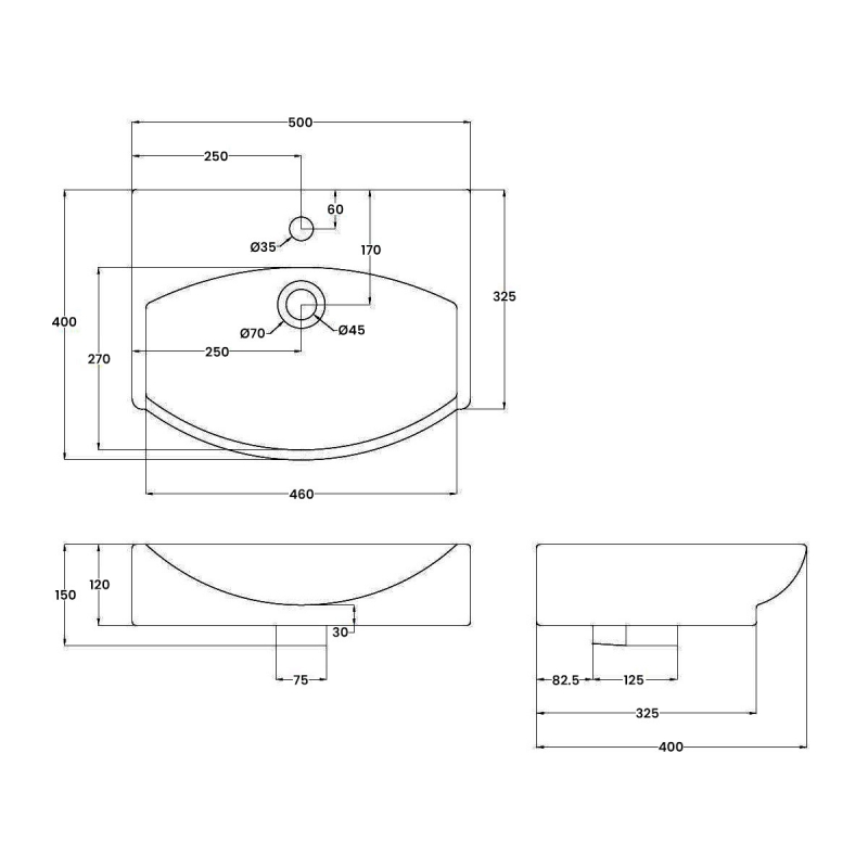 Hudson Reed Vessel Sit-On Countertop Basin 500mm Wide - 1 Tap Hole