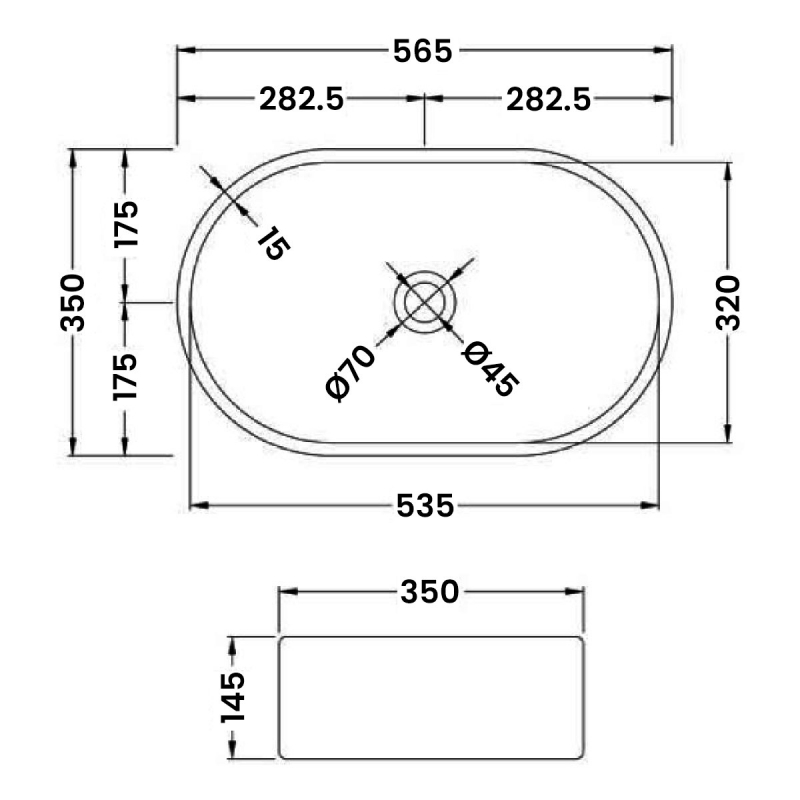 Hudson Reed Vessel Sit-On Countertop Basin 565mm Wide - 0 Tap Hole
