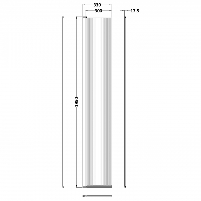 Hudson Reed Fluted Concealed Hinged Wet Room Flipper Panel 300mm Wide - Polished Chrome