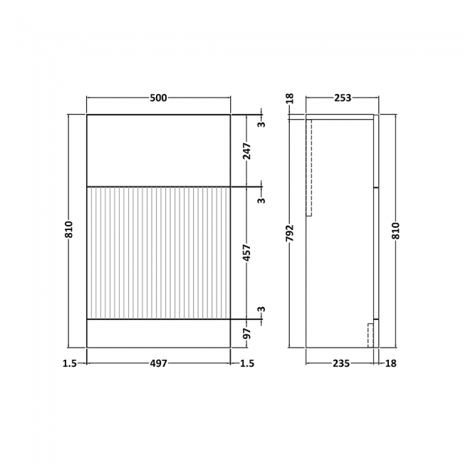Hudson Reed Fluted WC Unit 500mm Wide - Satin White