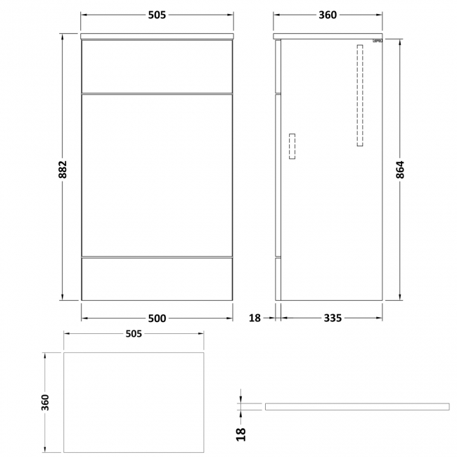 Hudson Reed Fusion WC Unit with Coloured Worktop 500mm Wide - Gloss White