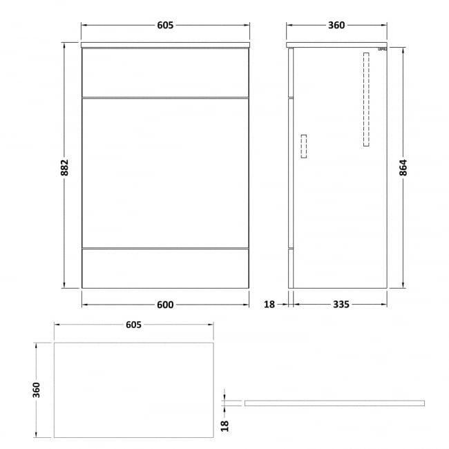 Hudson Reed Fusion WC Unit with Coloured Worktop 600mm Wide - Gloss White