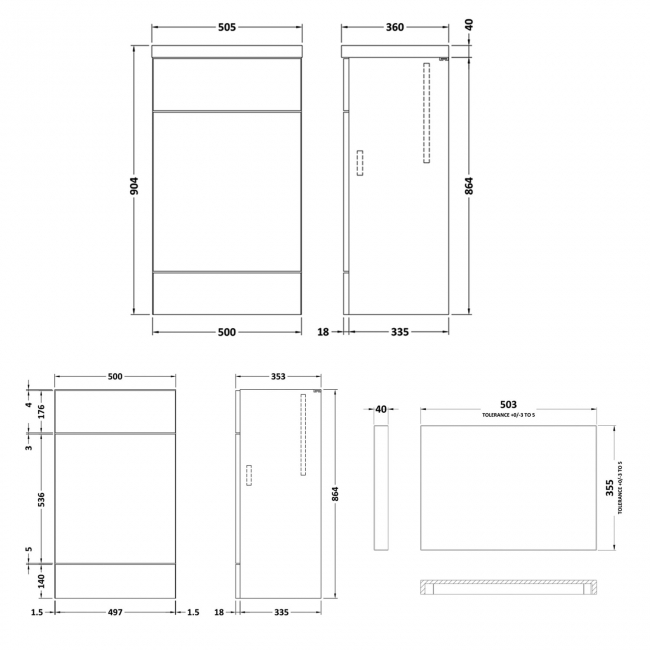 Hudson Reed Fusion WC Unit with Polymarble Worktop 500mm Wide - Anthracite Woodgrain