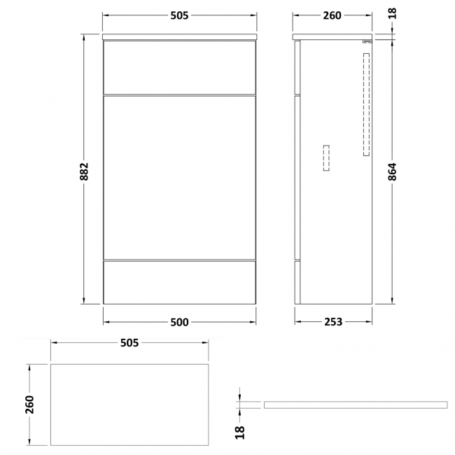 Hudson Reed Fusion Compact WC Unit with Coloured Worktop 500mm Wide - Pebble Grey