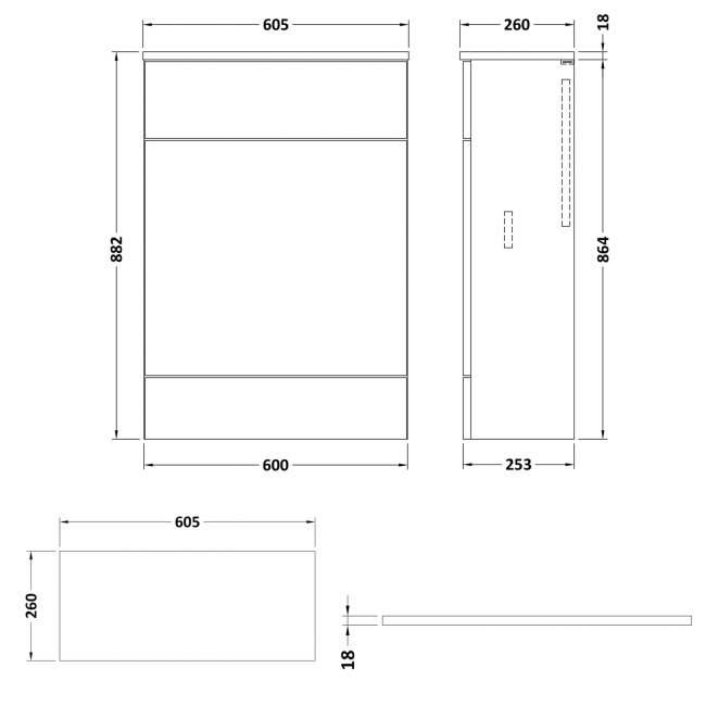 Hudson Reed Fusion Compact WC Unit with Coloured Worktop 600mm Wide - Anthracite Woodgrain