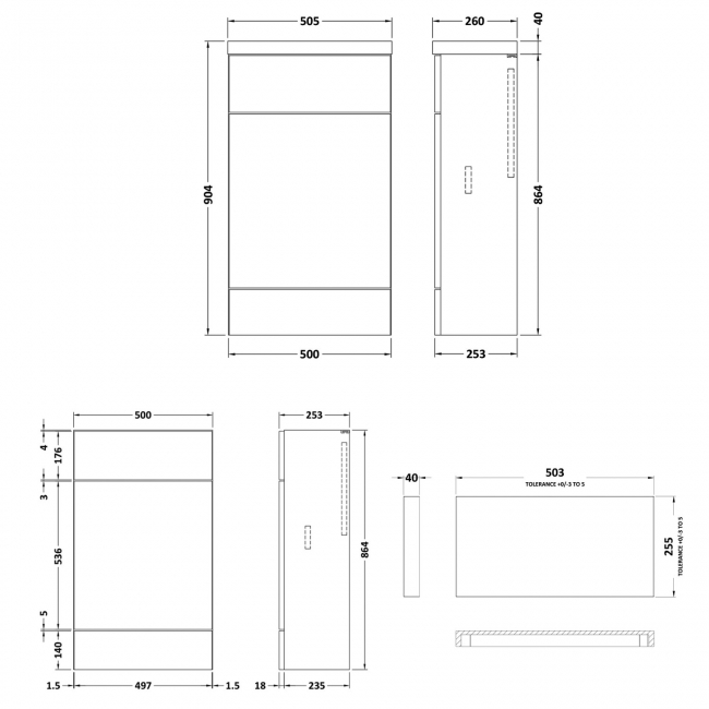Hudson Reed Fusion Compact WC Unit with Polymarble Worktop 500mm Wide - Gloss White