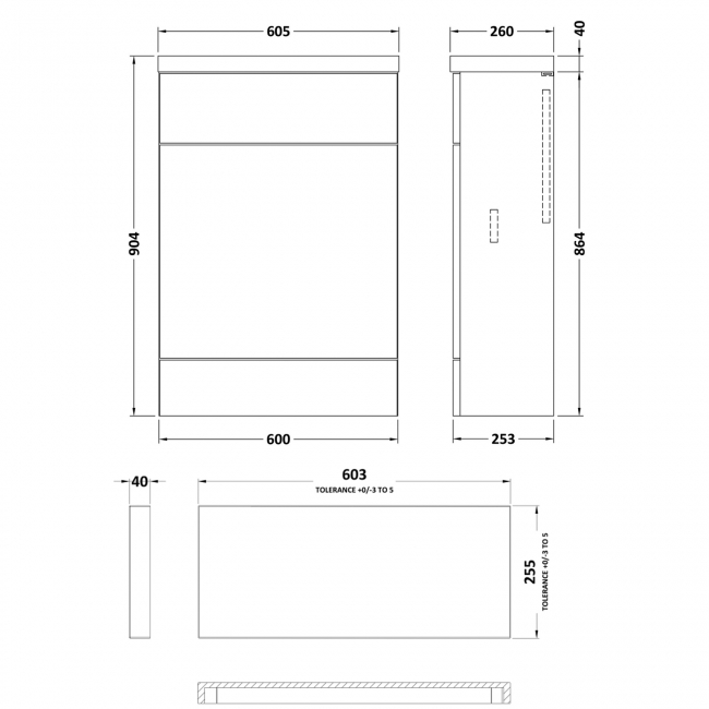 Hudson Reed Fusion Compact WC Unit with Polymarble Worktop 600mm Wide - Charcoal Black Woodgrain