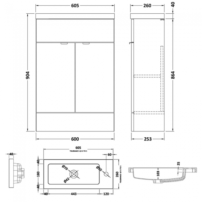 Hudson Reed Fusion Compact Vanity Unit with Basin 600mm Wide - Anthracite Woodgrain