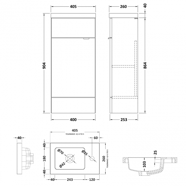 Hudson Reed Fusion Compact Vanity Unit with Basin 400mm Wide - Anthracite Woodgrain