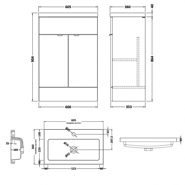 Hudson Reed Fusion Floor Standing Vanity Unit with Basin 600mm Wide - Anthracite Woodgrain