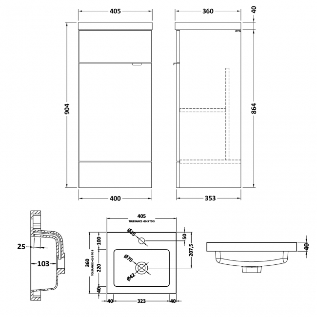 Hudson Reed Fusion Floor Standing Vanity Unit with Basin 400mm Wide - Gloss Grey