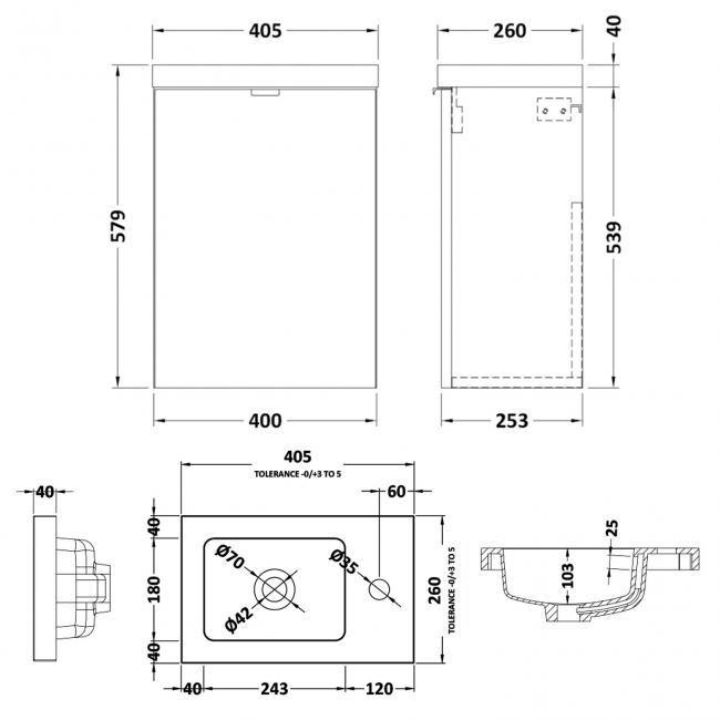Hudson Reed Fusion Wall Hung 1-Door Vanity Unit with Compact Basin 400mm Wide - Gloss White