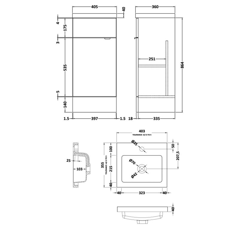 Hudson Reed Fusion Vanity Unit 400mm CBI423 Gloss Grey Mist