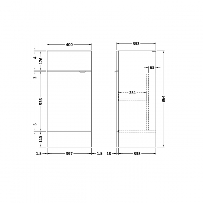 Hudson Reed Fusion Floor Standing 1-Door Vanity Unit 400mm Wide - Bleached Oak