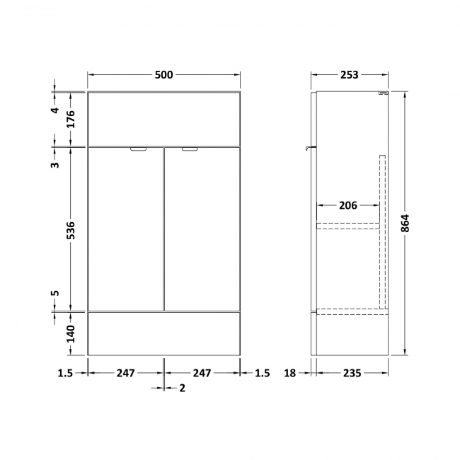 Hudson Reed Fusion Compact Floor Standing 2-Door Vanity Unit 500mm Wide - Bleached Oak