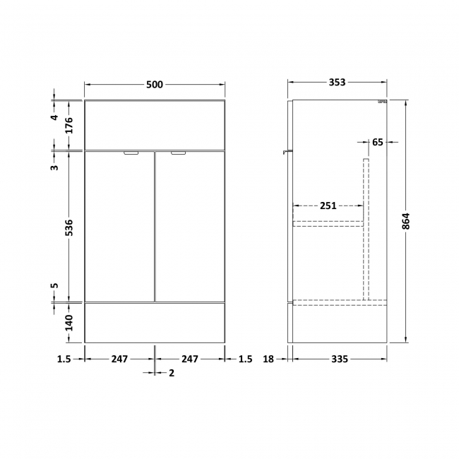 Hudson Reed Fusion Floor Standing 2-Door Vanity Unit 500mm Wide - Bleached Oak
