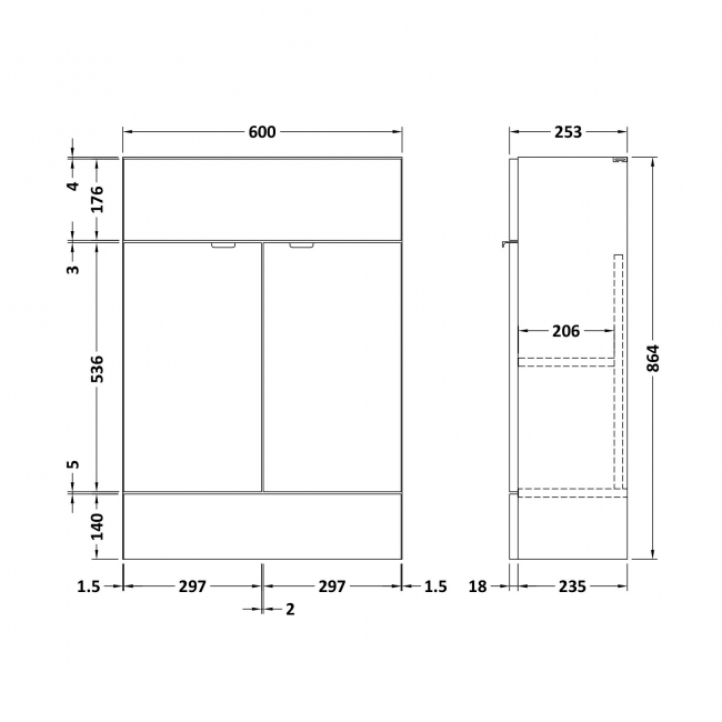 Hudson Reed Fusion Compact Floor Standing 2-Door Vanity Unit 600mm Wide - Bleached Oak