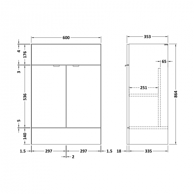 Hudson Reed Fusion Floor Standing 2-Door Vanity Unit 600mm Wide - Bleached Oak